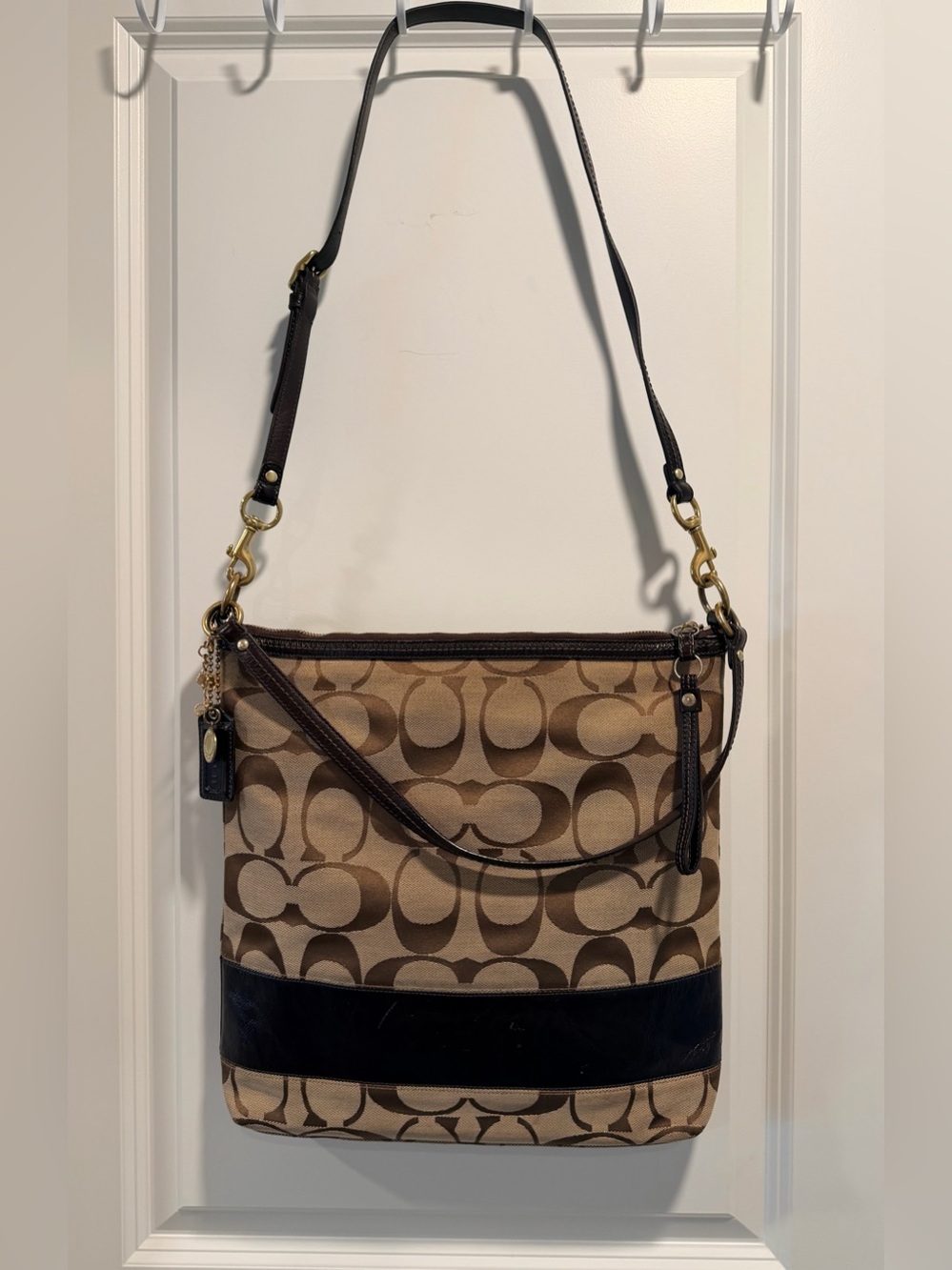 Vintage Coach Signature C Stripe Convertible Shoulder Bag 12824 Mahogany Y2K